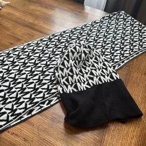 Black and White Scarf Set | MK Patterned Scarf and Hat | SCARF IS WIDE loop